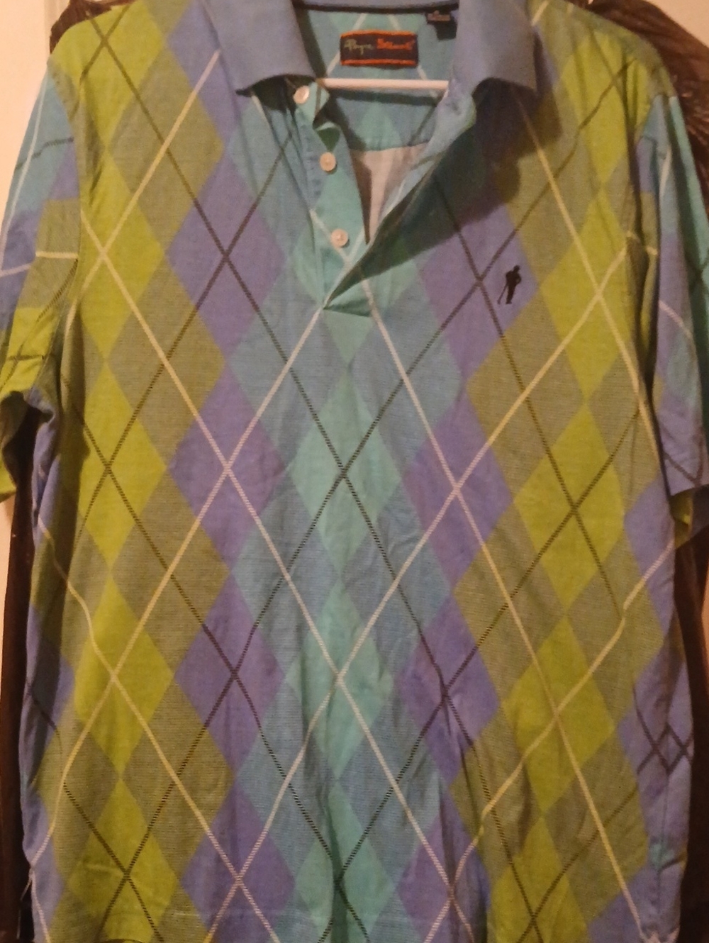 Men's Argyle Polo in Teal, Blue and Lime - Classic Golf Polo
